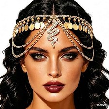 Egyptian Headpiece Gold Sequin Snake Head Chain Jewelry Cleopatra Costume