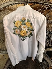 Vintage Ferruche Tuxedo Shirt w/Yellow Flower Appliqu s 16 1/2 L 34-35