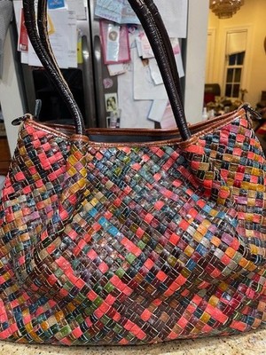 NWT AmeriLeather Boho Woven Patchwork Quilted Leather Handbag Multicolor