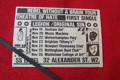 THEATRE OF HATE LEGION / ORIGINAL SIN UK TOUR DATES 1980 ORIGINAL VINTAGE ADVERT