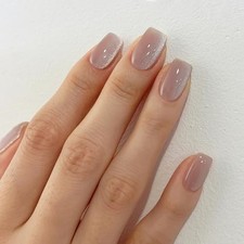 Qsnidy Press On Nails Square Press on Nails Medium Acrylic Light Mauve Cat Eye