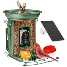 Smart Bird Feeder with Camera and Bath, Identify Birds Species Solar Panel, C...