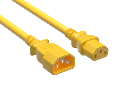 2ft IEC C14 to IEC C13 Heavy Duty PDU Power Cord, 14 AWG SJT, 15A/250V, Yellow