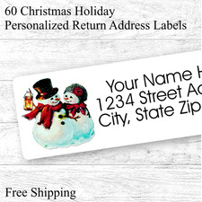 60 Christmas Personalized Return Address Labels Holiday Snow Couple .75 x 2.25