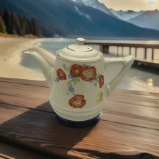 Hall China Co. Orange Poppy Musical Teapot w/Lid 1997 China Specialties RARE HTF