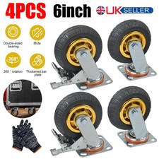 4X 6" inch Heavy Duty Swivel Caster Wheels Castor 1000KG Load, 2 with Brakes UK