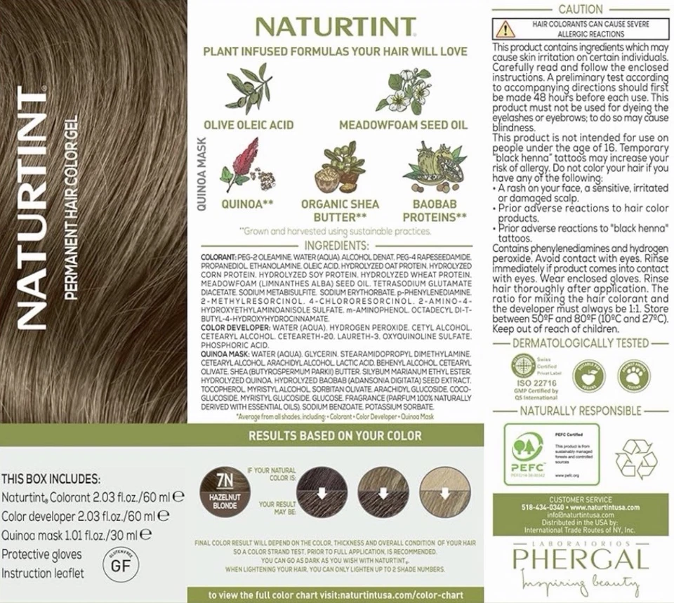 Gel de color de cabello permanente rubio avellana Naturntint 7N paquete de 6 sin amoníaco Foto 3 de 4