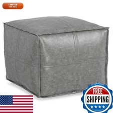 SIMPLIHOME Brody 18" Wide Square Pouf Distressed Grey Vegan Leather