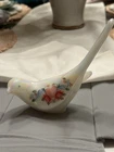Fenton Bird of Happiness Iridescent White Glass Hand Painted Flowers W Signed
