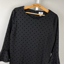 Old Navy Black Flocked Polka Dot Dress Womens XL Minimalist 3/4 Sleeve