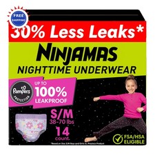 Ninjamas Girls Bedwetting Nighttime Underwear 14 Count 70 lb Hypoallergenic