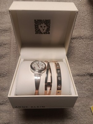 Anne Klein Rose Gold-Tone Diamond Dial Watch & Bangle Bracelet Set   New in Box