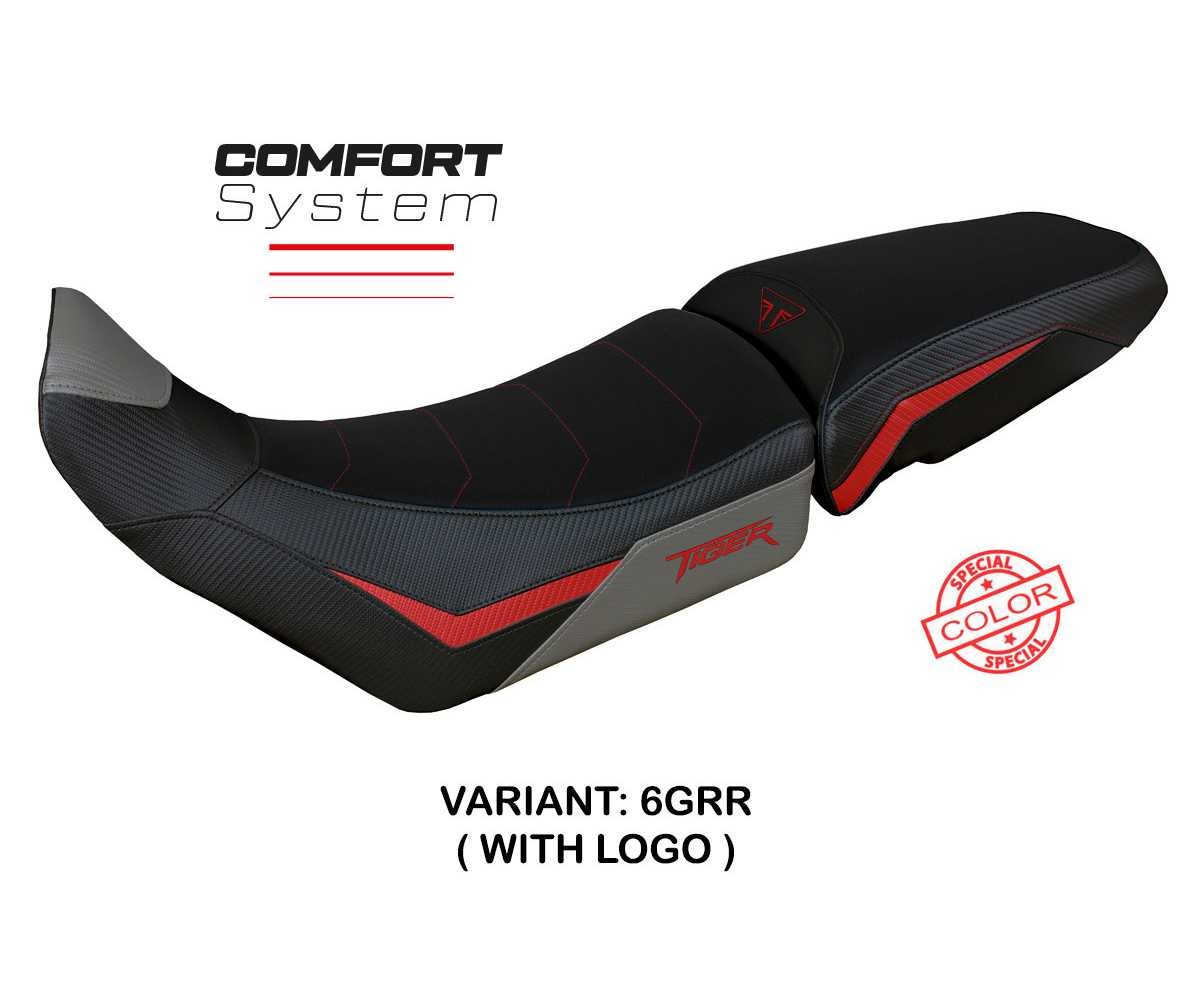 Seat cover Dover Comfort Sys Gray-Red GRR + logo TPZ Triumph Tiger 900 2020 2026