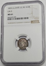 1835 Large Date Large 5 Capped Bust Half Dime H10c LM-3 NGC MS 61