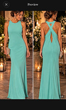 0082. Ralph Lauren Womens Green Satin Viscose Maxi Dress Open Back Criss-Cross M