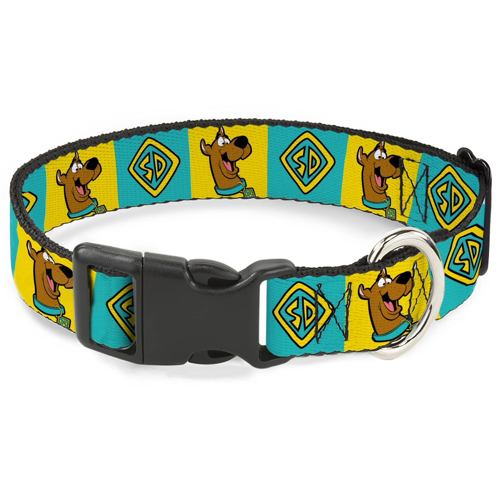 Plastic Clip Collar Scooby Doo Pose and Dog Tag Blocks Yellow/Blue Large 15-24"