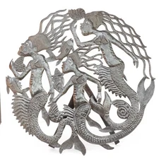 Handcrafted Haitian Metal Art, Mermaid Fireplace Stand, Sea Life Decor