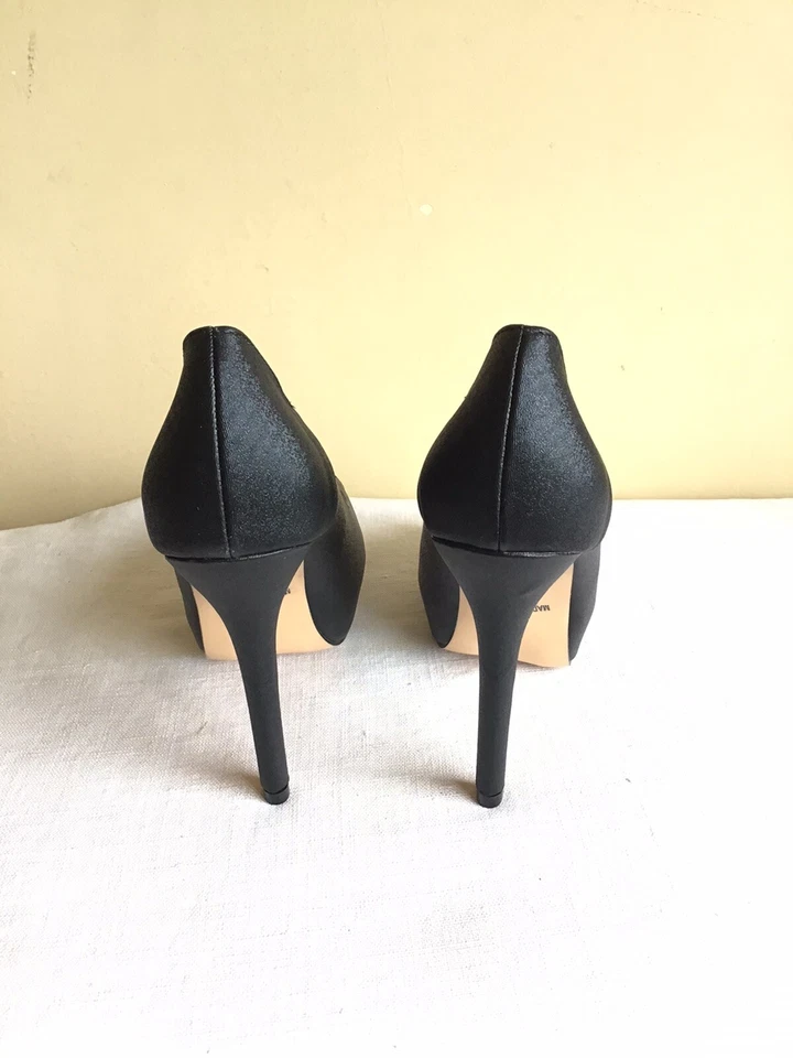 Nuevo Mujer Colección De Blossom Negro Punta Abierta Stiletto Tacones Altos Bomba 9 Foto 4 de 4