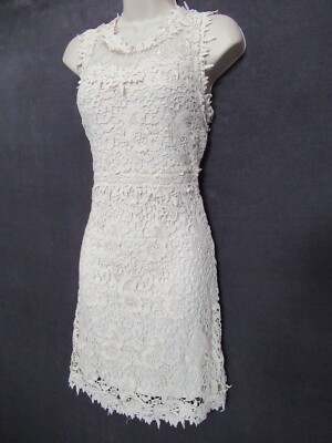 romeo and juliet couture white lace dress Romeo & Juliet Couture Ivory Floral Lace Crochet Sleeveless Mini Mod Go  Dress M