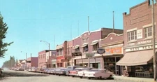 c1960's Postcard  Olds, Alberta recall Drugs, Clothing Store,Hardware Chrome