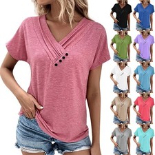 Summer Solid Tops for Women V Neck Basic Tees Short Sleeve Casual Looes T-Shirts
