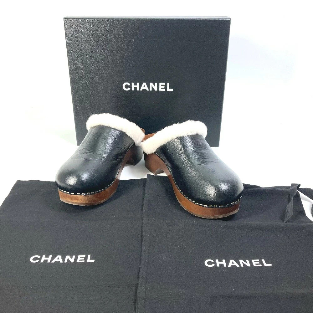 CHANEL G32594 23N Mouton Leather Sabot Sandals 38 Black Women | eBay