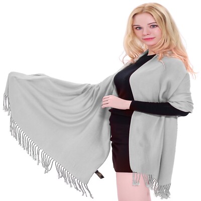 Light Grey Solid Color Design Shawl Scarf Wrap Stole Pashmina CJ Apparel **NEW**