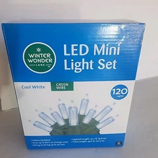 Christmas, Winter Wonder Lane 120 LED Mini light set Cool White Green Wire 