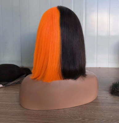 Amelia Block Black Half / Orange Half Lace Front European 100% Echthaar Perücke