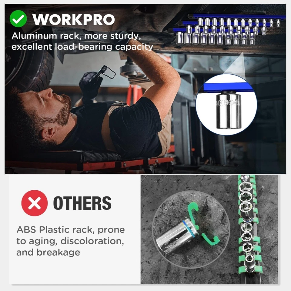 WORKPRO Magnetic Socket Organizer Sets 6-Piece Aluminum Alloy Socket Rail Holder - Image 3 of 4