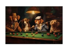 Home Art Wall Dogs Playing Pool billiards Oil Painting Picture Printed On Canvas