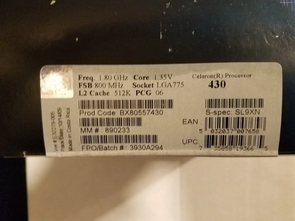 Intel Celeron 430 512 KB L2 Cache 1.8 GHz 800 FSB LGA 775 CPU BX80557430 SL9XN - Image 3 of 4