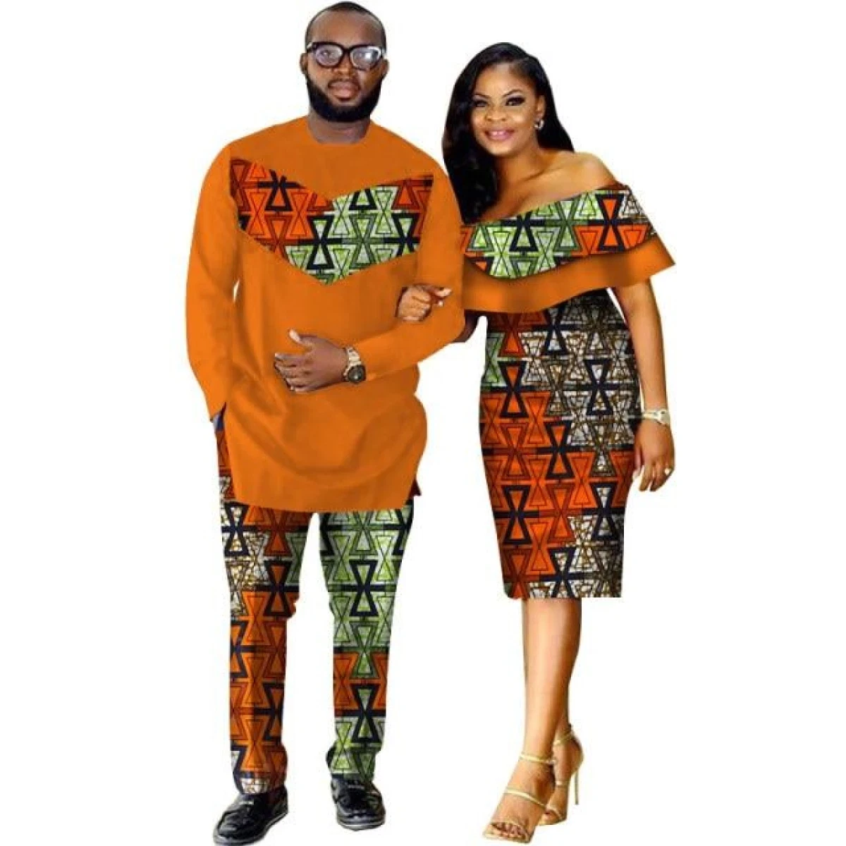 African Style Clothing Family Couple Man Shirt Pnts Woman Dress Dashiki V11673