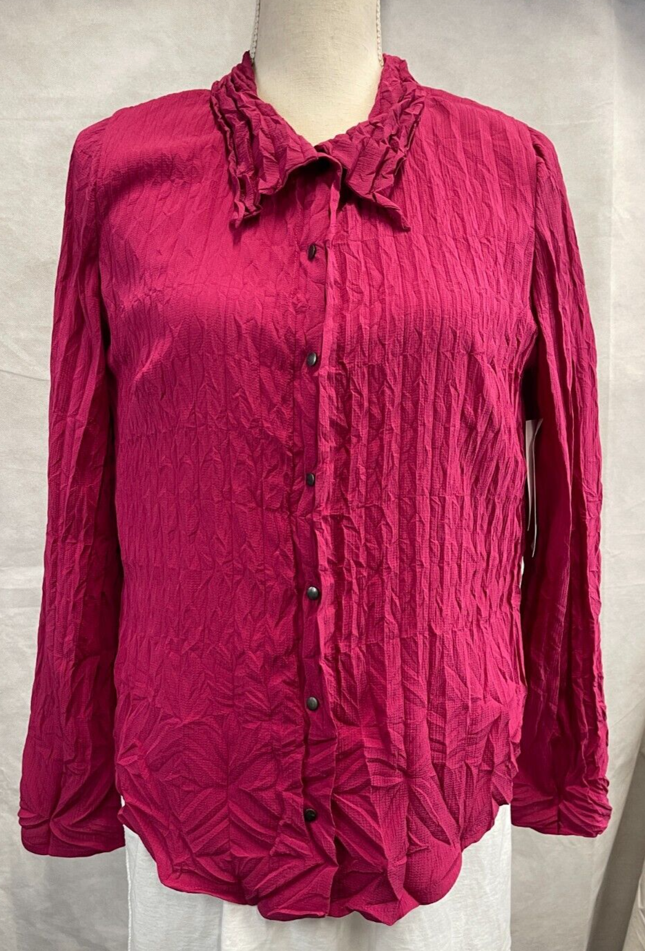 Women’s Babette Pink Polyester Crinkle Cut 7 Button Front Close Blouse Size XS