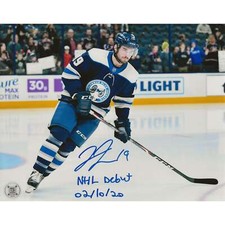 Liam Foudy Autographed Columbus Blue Jackets Warm-Up 8x10 Photo Inscribed 