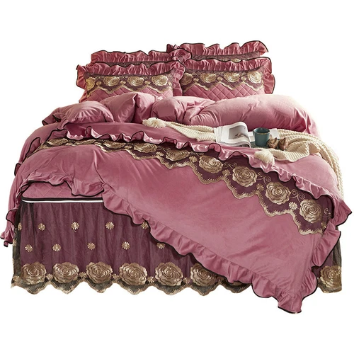 Spitze Samt Bettbezug Set mit 2 Kissenbezügen Doppelbett Queen Bettbezug Weich - Bild 31 von 101