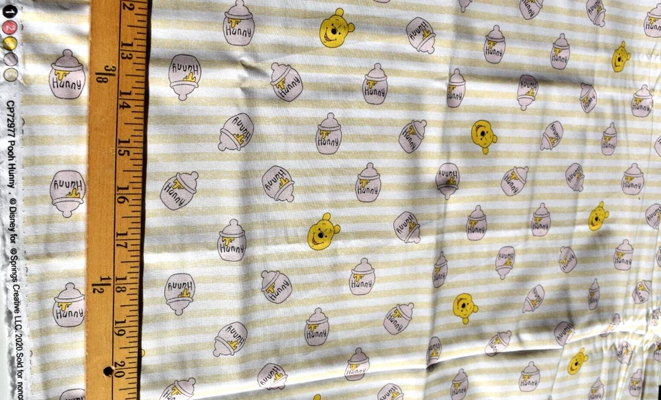 DISNEY WINNIE THE POOH HUNNY  STRIPES  100% COTTON FABRIC  22X44 INCHES - Image 2 of 2