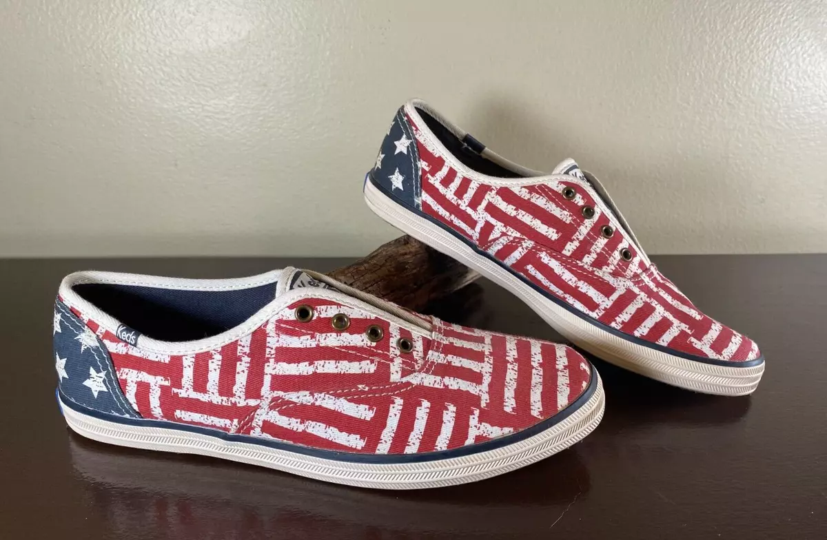 KEDS SZ 7.5 Womens CHILLAX Slip On American Flag RED WHITE BLUE Stars Stripes