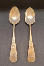 Gorham Antique Sterling Silver Teaspoons Set of 2 Rose  Engravings "Lucy May" 
