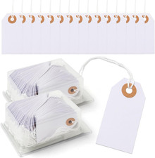 200 White Sale Tags with String, 2.8 x 1.5" Reinforced Hole for Office, Gift, an