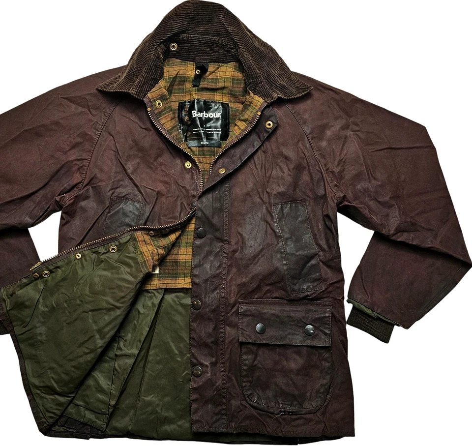 *HOT VTG Men's BARBOUR A103 BEDALE PARKA PLAID LINED BURGUNDY WAXED Jacket C36 S - Image 2 of 4