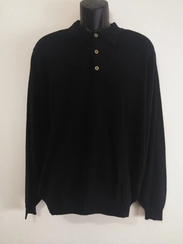 Brooks Brothers Collared Polo Sweater 100% Merino Wool BLUE Men's L (READ)