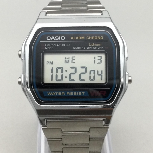 Orologio Casio A158W Uomo 33mm Sveglia Digitale Cronografo Acciaio Inox WR 593 - Foto 1 di 15