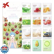 evpct 12-Pack Fruit Sheet Face Facial Masks for Women Skincare Sp