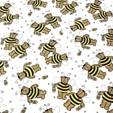 Honey Bee Bears Cotton Fabric On Beige Background 1 Yard 30 Inches