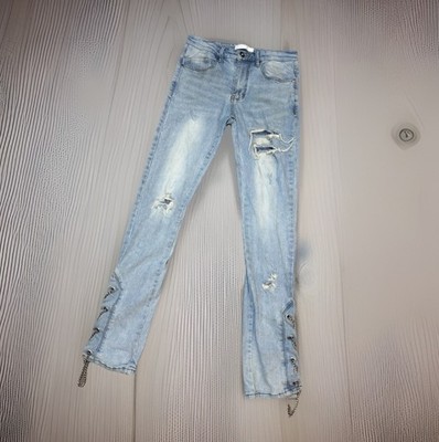 KDNK Jeans Light Blue Distressed Grunge Ripped Stacked Denim | Men s Size 30