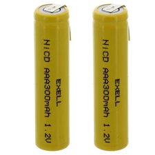 2x AAA 1.2V 300mAh Rechargeable Batteries w/Tabs For Razor, FRS, Solar, DIY Pack