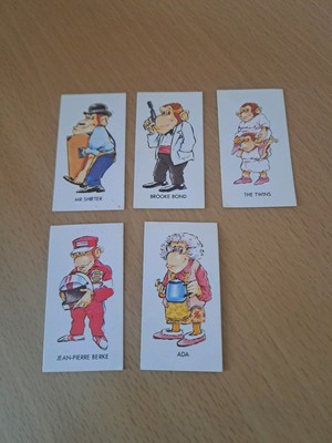 Brooke Bond Tea PJ Tips 5 Trading Cards Chimp Cartoon Advertising 1986