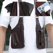 Men’s Crossbody Shoulder Holster Bag Waterproof PU Multi-Pocket Travel Outdoor
