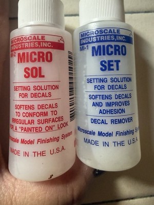 Microscale Industries Micro Set MI-1 & Micro Sol MI-2 Decal Solutions, 2pc